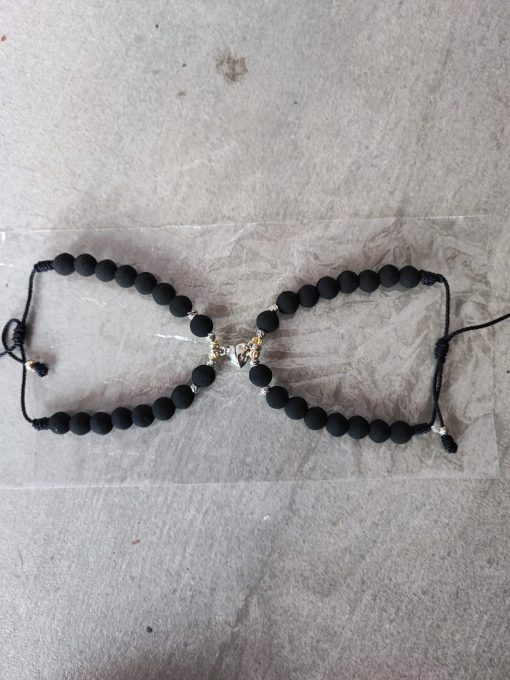 MDE Pareja de Pulseras - Corazones Iman Plateado