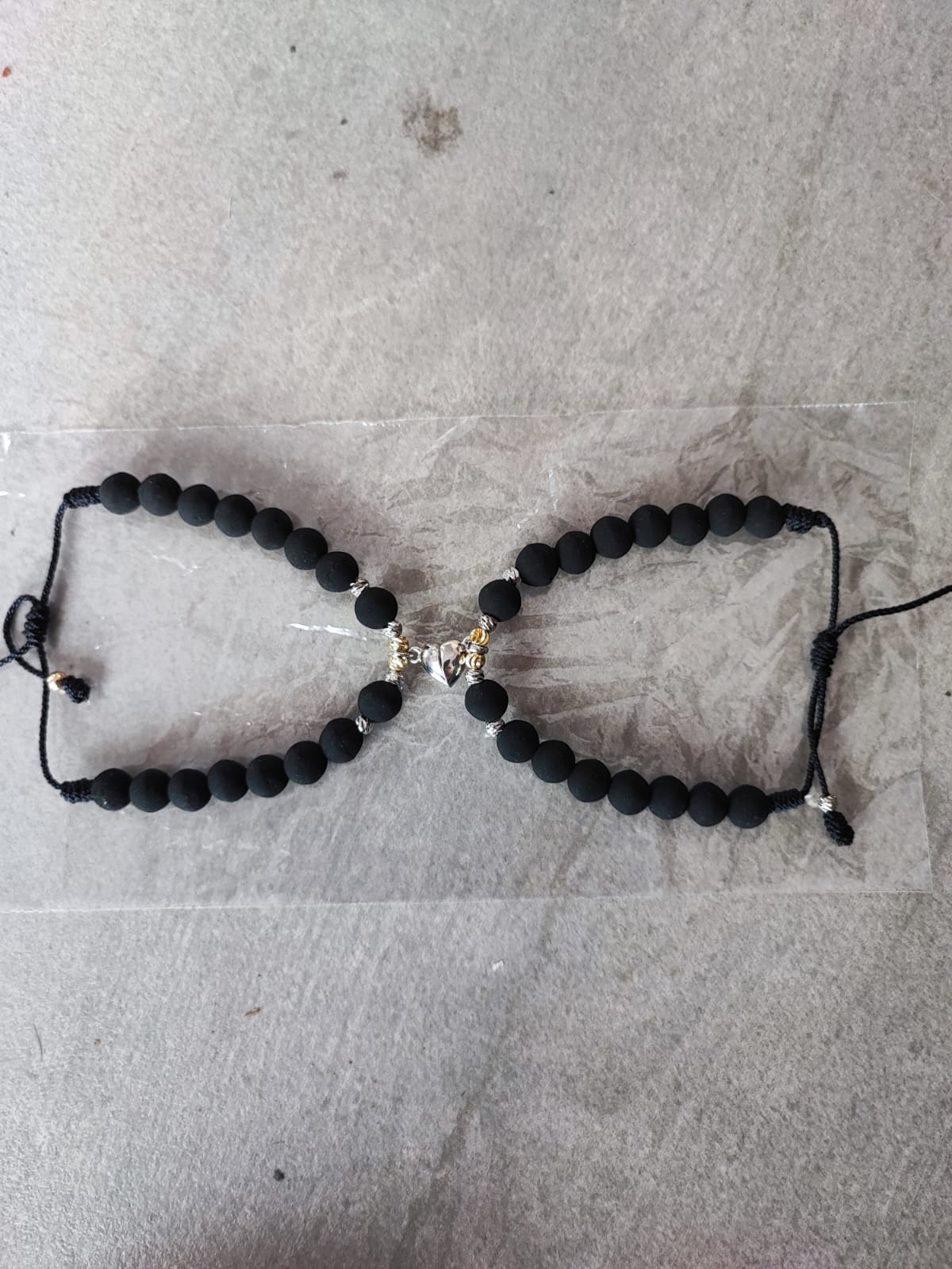 MDE Pareja de Pulseras - Corazones Iman Plateado