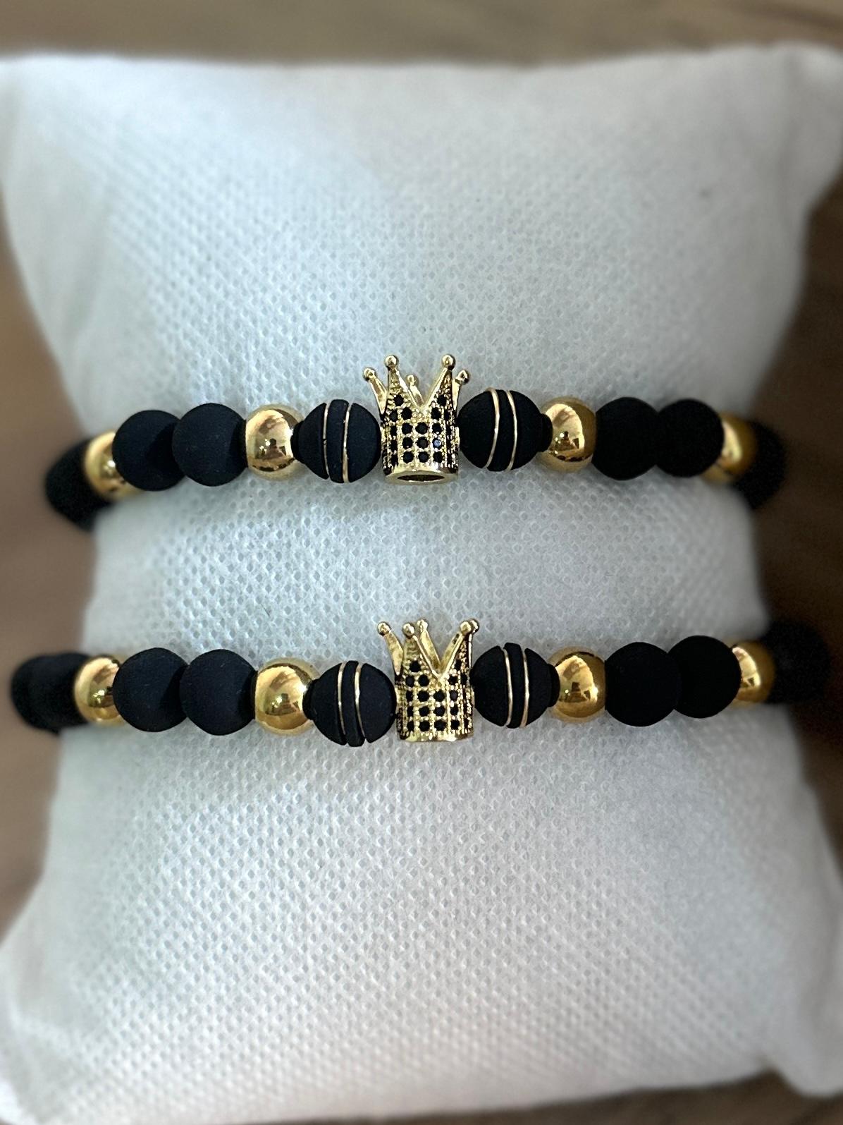 BQUILLA Pareja de Pulseras - Coronas Tradicionales Doradas