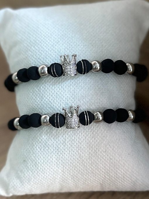 BQUILLA Pareja de Pulseras - Coronas Tradicionales Plateadas