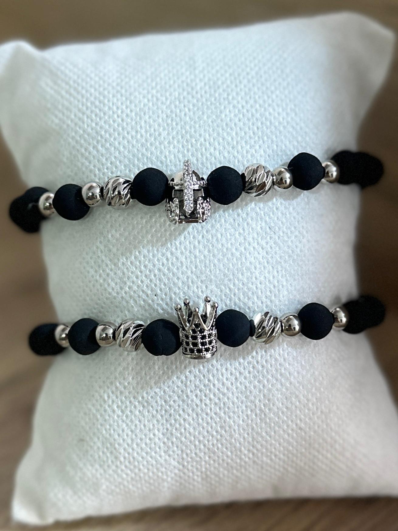 MDE Pareja de Pulseras - Gladiador + Corona Plateado