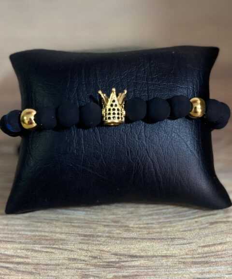 BGTA Pulsera Individial Negra de Corona Dorada PN