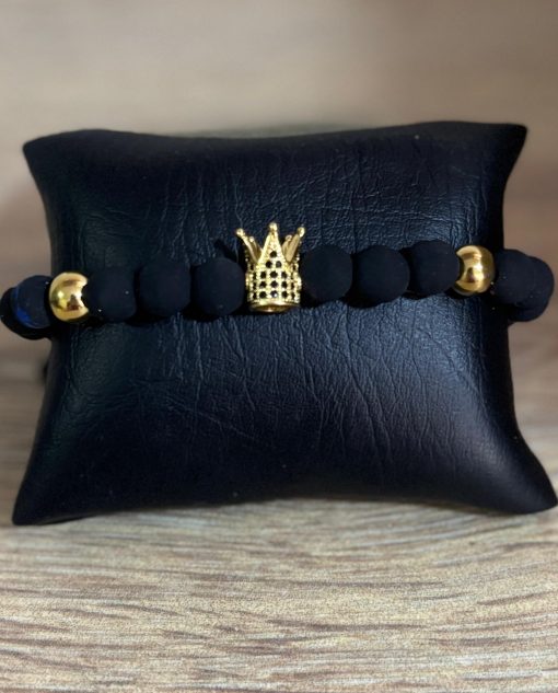 MDE Pulsera Individial Negra de Corona Dorada PN