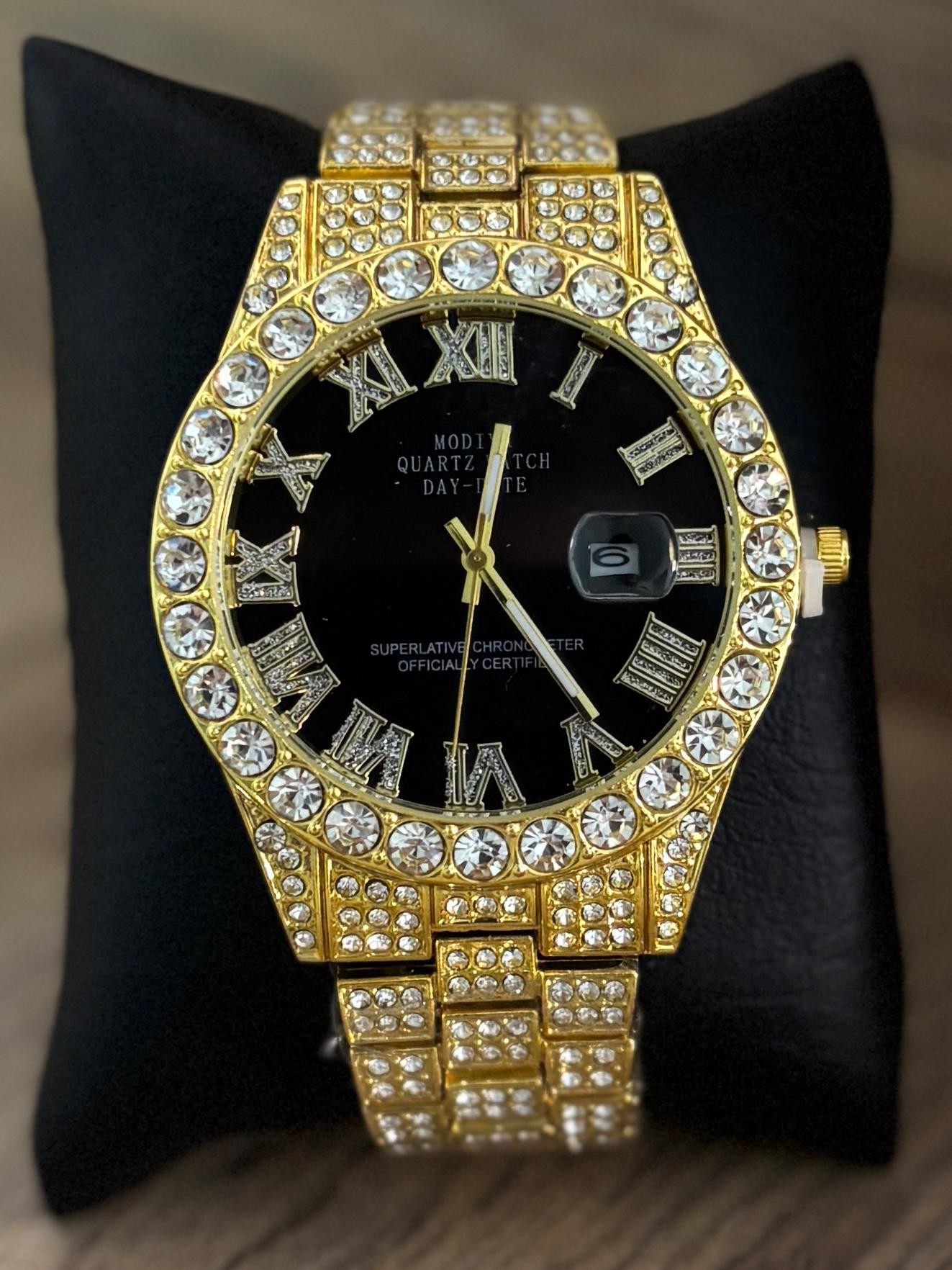 MDE Reloj Caballero - Diamantado Dorado fondo negro