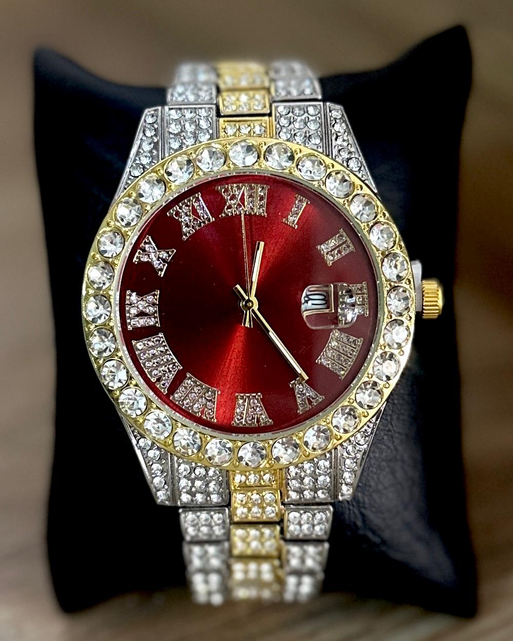 BQUILLA Reloj Caballero - Diamantado Bicolor Rojo
