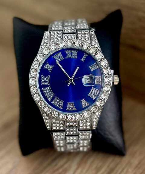 BGTA Reloj Caballero - Diamantado Plateado fondo Azul