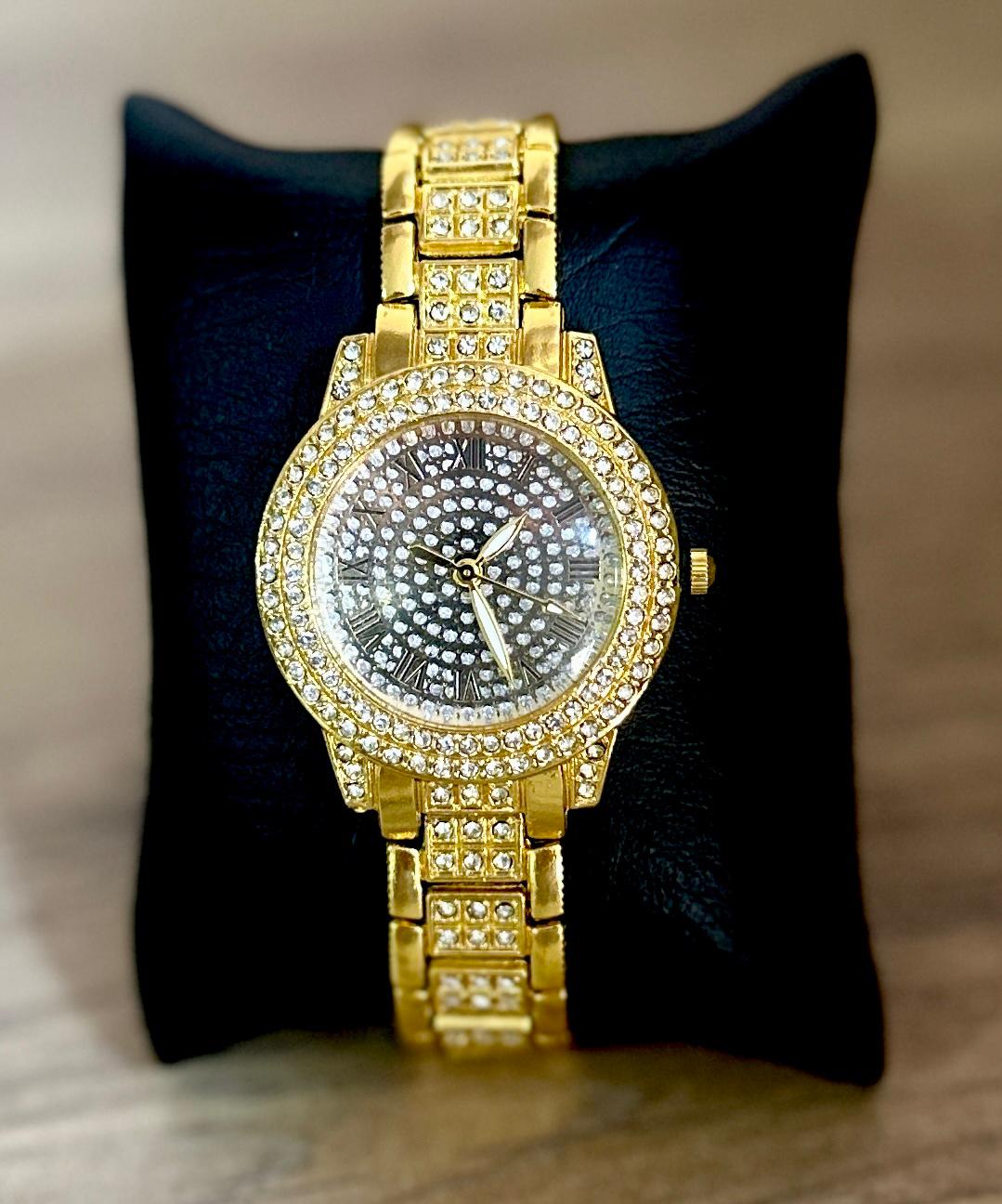 MDE Reloj Elegante Dama - Diamantado Dorado Tradicional