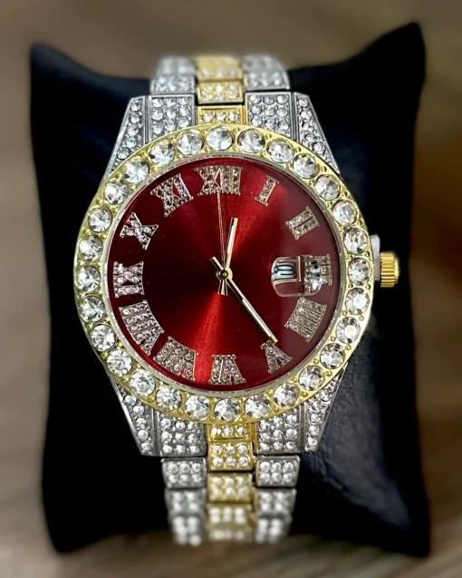 Reloj Diamantado Bicolor Rojo