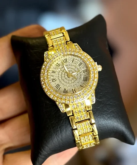 Reloj Diamantado Dorado Dama