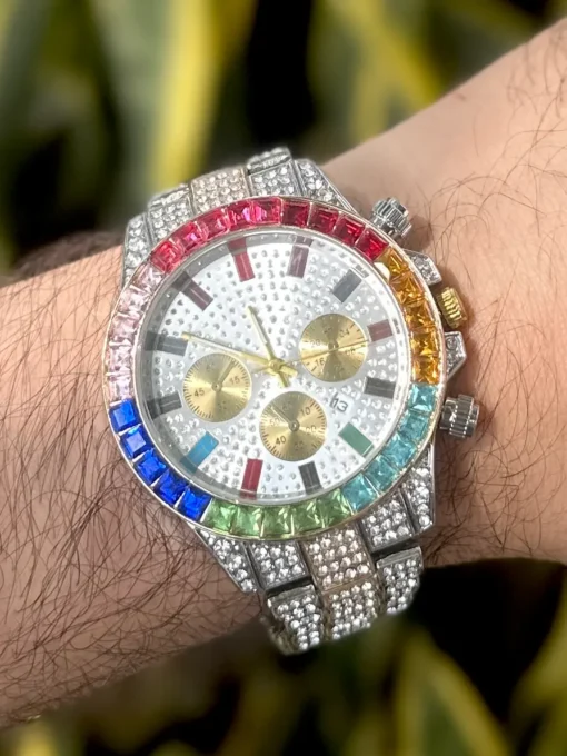 Reloj Diamantado Multicolor Plateado