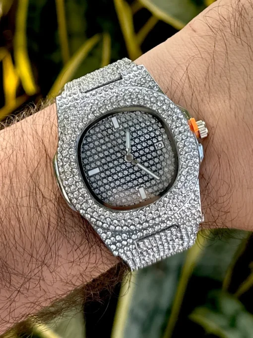 Reloj Diamantado Patek Plateado