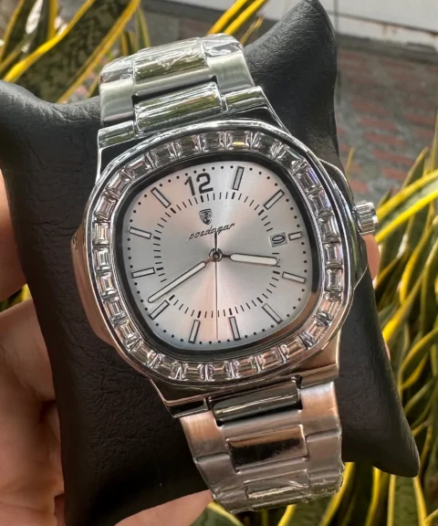 Reloj Peodeger Plateado Fondo Blanco Dama