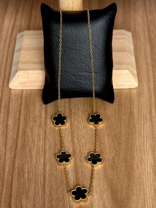 Cadena Van Cleef Collar Multi Treboles Negro Dorado