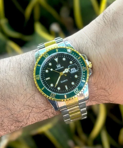 Reloj Shaarms Bicolor Bizor Verde Fondo Negro