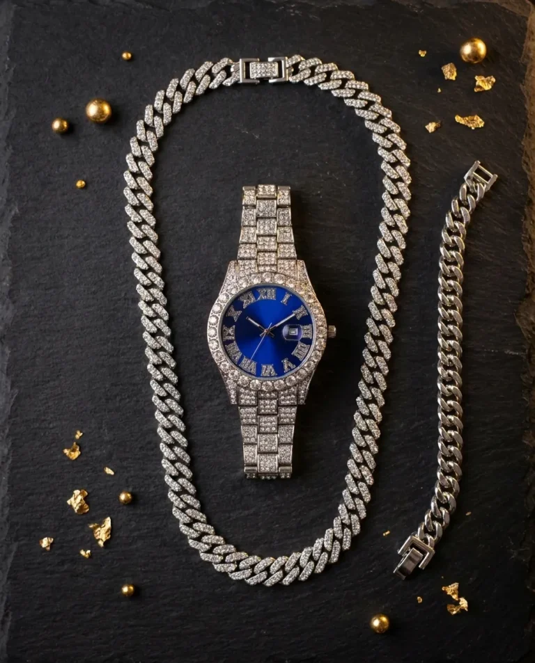 Combo Plateado Cubano Reloj, Cadena y Pulsera - foto 1