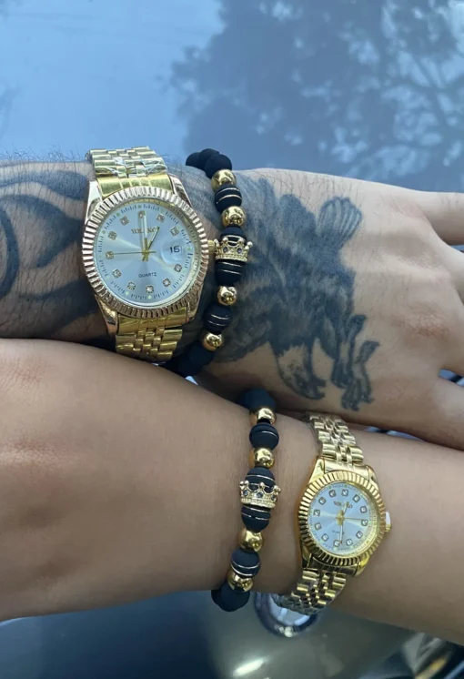 Combo Doble Pareja Datejust Feudal Dorado