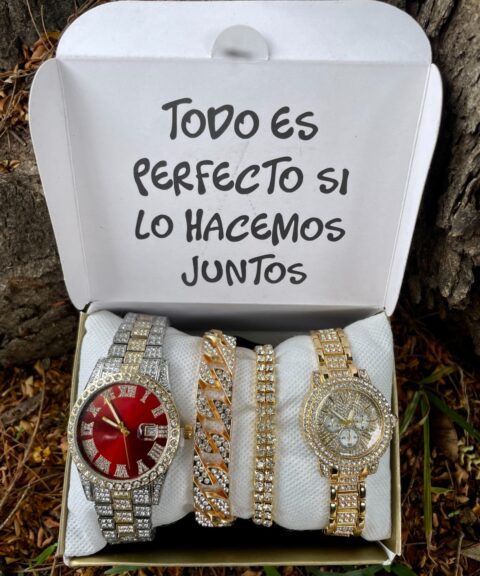 Combo Diamantes Bicolor Rojo+ Dorado + Pulseras