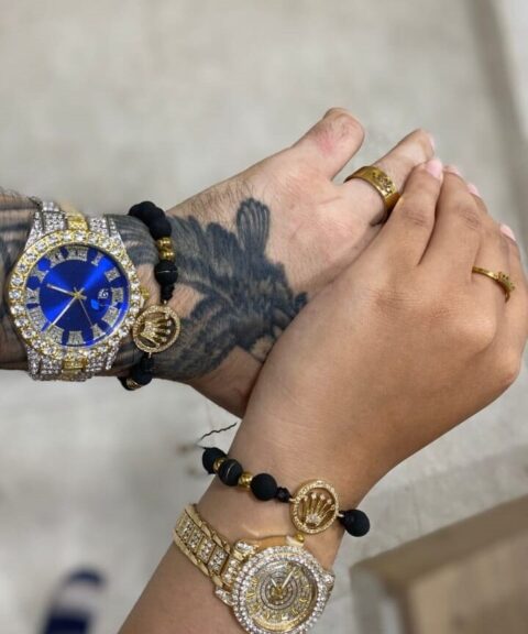 Combo Doble Diamond Bicolor Azul + Dorado + Pulseras