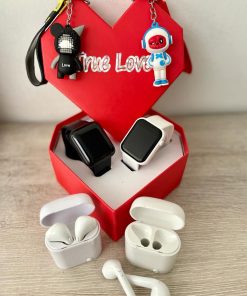 Y68 Negro+Blanco + Pareja Audífonos Blancos + Pareja de Llaveros