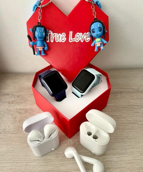 Pareja Y68 Azules + Pareja Audífonos Blancos + Pareja de Llaveros