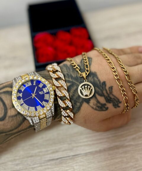 Combo Diamond Bicolor Azul + Pulsera + Cadena