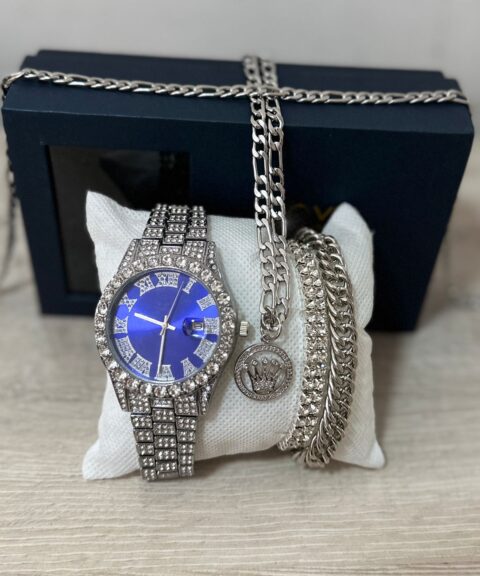 Combo Diamond Plateado con Azul + Pulsera + Cadena