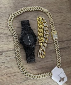 Combo Diamond Negro Patek + Cubana + Pulsera