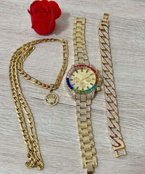 Combo Diamond Dorado Color + Pulsera + Cadena