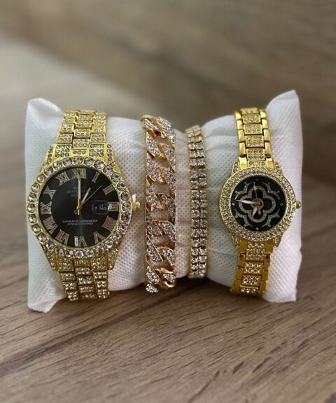 Combo Diamantes Dorado Negro + Pulseras
