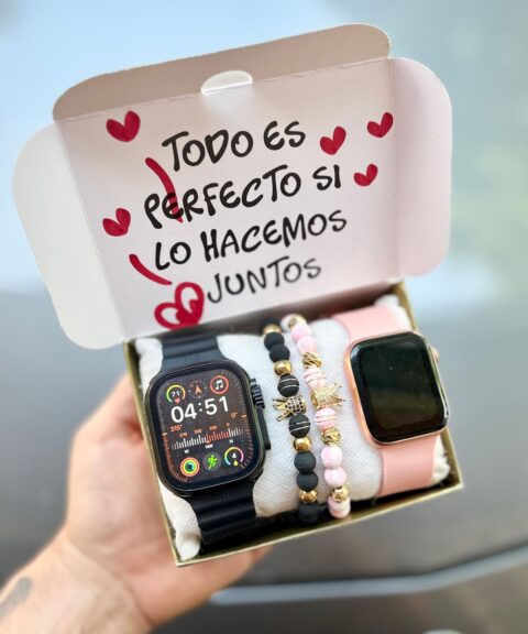 Combo Doble SmartWatch Ultra Negro y S8 Rosado y Pulseras