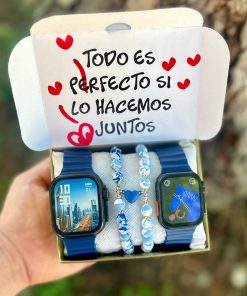 Combo Doble SmartWatch Ultra Azules y Pulseras Corazón