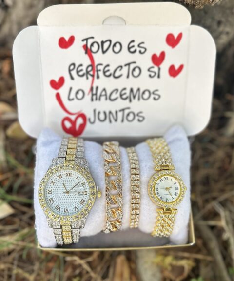Combo Diamantes Bicolor Blanco + Dorado + Pulseras