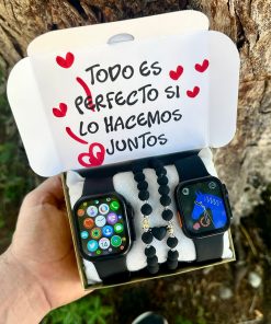 Combo Doble SmartWatch Ultra Negros y Pulseras Corazón