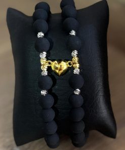 BGTA Pareja de Pulseras - Corazones Iman Dorado