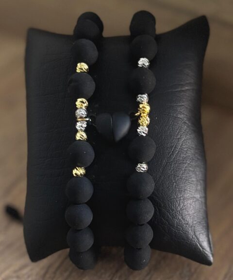 MDE Pareja de Pulseras - Corazones Iman Negro