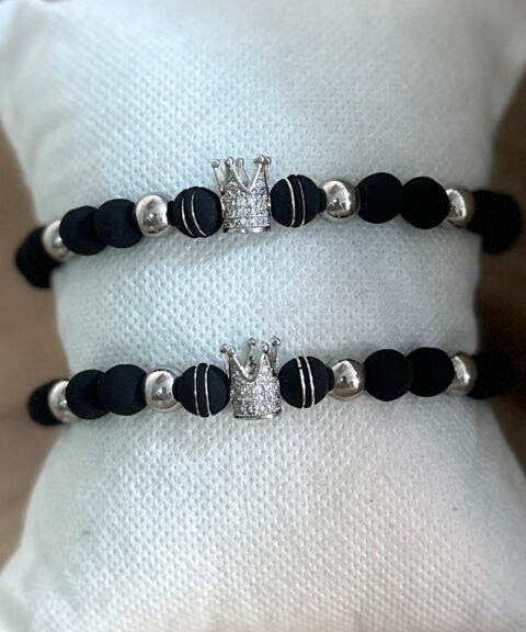 MDE Pareja de Pulseras - Coronas Tradicionales Plateadas