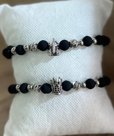 MDE Pareja de Pulseras - Gladiador + Corona Plateado