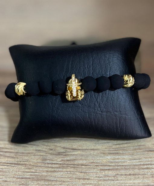 MDE Pulsera Individial Negra de Gladiador Dorado