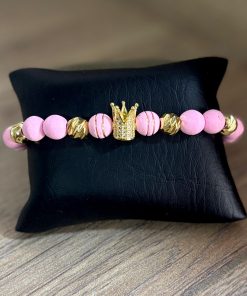 MDE Pulsera Individial Rosada de Corona Dorada