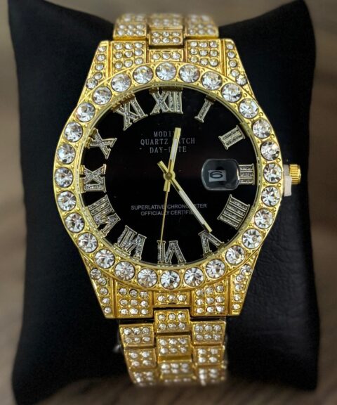 MDE Reloj Caballero - Diamantado Dorado fondo negro