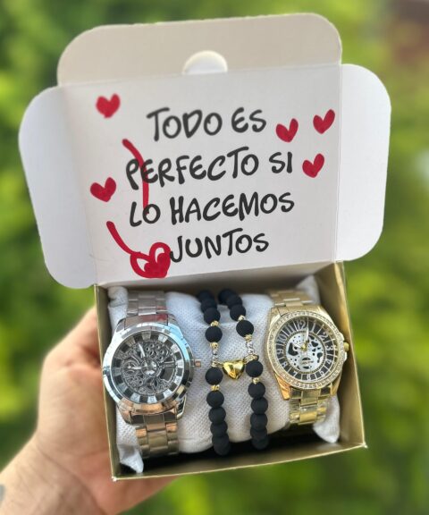 Combos 2 Relojes Acero + Pulseras Corazón + Caja PROMO
