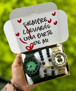 Diesel Negro Verde + Tous Dorado + Pulseras Corazón Imán + Caja PROMO