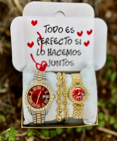 Combo Diamantes Bicolor Rojo+ Dorado Rojo + Pulseras